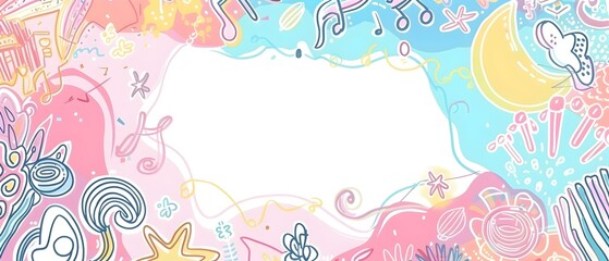 Vibrant Carnival Themed Doodle Border Design with Open Central Space for Text or Message