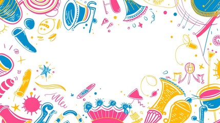 Vibrant Carnival Inspired Doodle Border Design for Festive Backdrop or Mockup