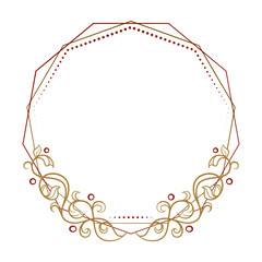 Vector polygonal dotted frame with a floral decoration. Wedding invitation, family monogram or postcard template.