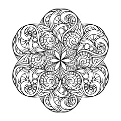 Black and white abstract floral mandala pattern. Antistress coloring page.