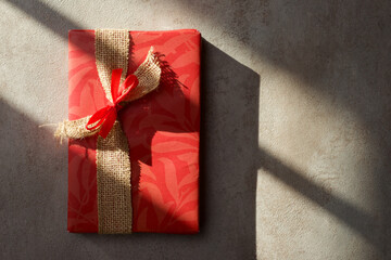 Close-up of a gift-wrapped book