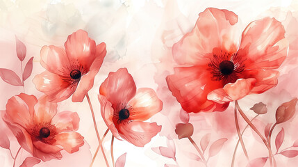 Red Flowers on White Background Painting
