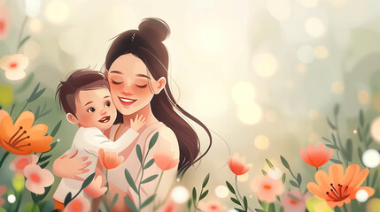 Woman Holding Baby in a Field of Flowers