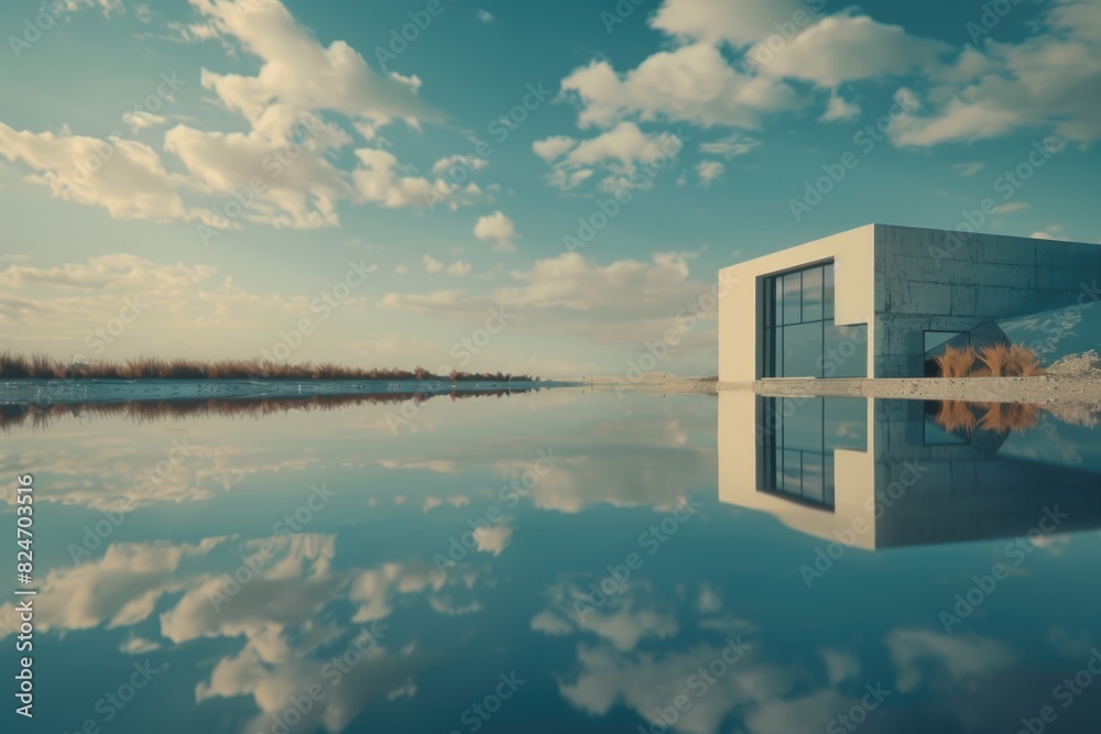 Aufkleber A striking image of a building reflected in the water. Ideal for architectural and urban design concepts
