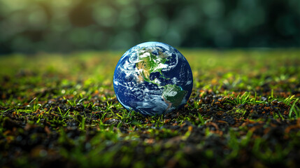 Blue Earth on Lush Green Field