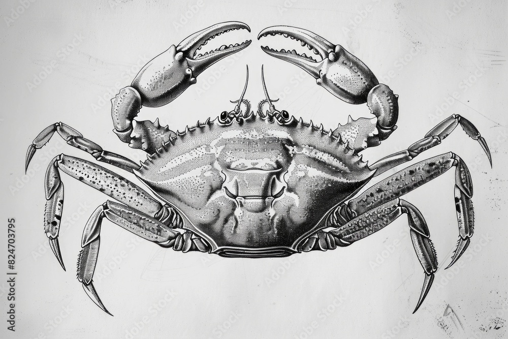 Wall mural Detailed black and white illustration of a crab. Suitable for educational materials