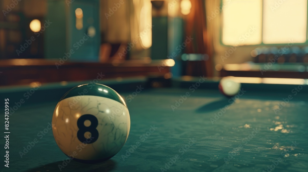 Poster a pool table with a single pool ball. suitable for sports and leisure concepts