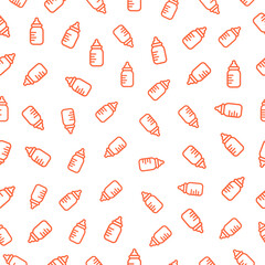 Seamless pattern with orange baby bottle