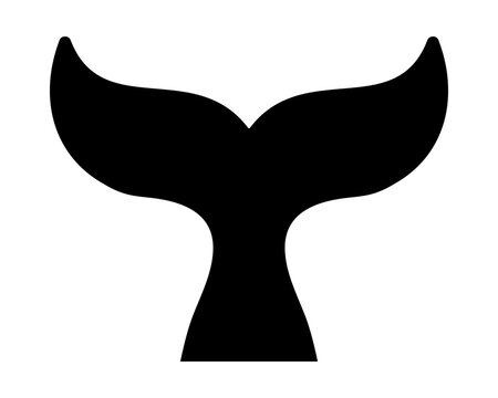 recommend clip art: Whale tail icon. Black cetacean animal fin silhouette isolated on white background. Dolphin, orca, beluga or another marine mammal symbol. Sea or ocean theme emblem. Vector graphic illustration.