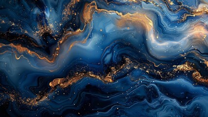 Abstract Painting With Gold and Blue Colors