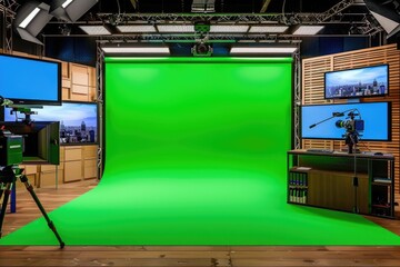 Fototapeta premium A green screen is set up in a studio. Ideal for video production projects