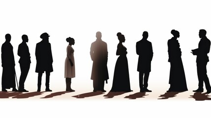 Group side silhouette men and women of different culture