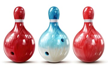 Row of colorful bowling pins, perfect for sports and leisure concepts.