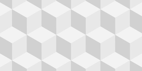 Abstract white and gray style minimal blank cubic. Geometric pattern illustration mosaic, square and triangle wallpaper. Seamless cube technology business concept.	