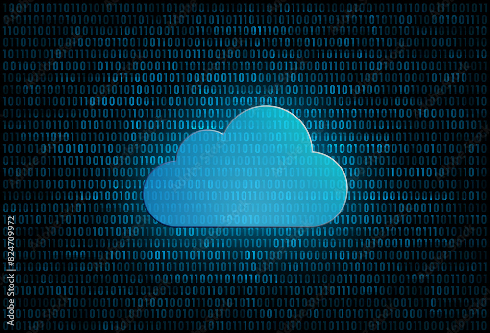 Poster digital cloud icon with binary background.