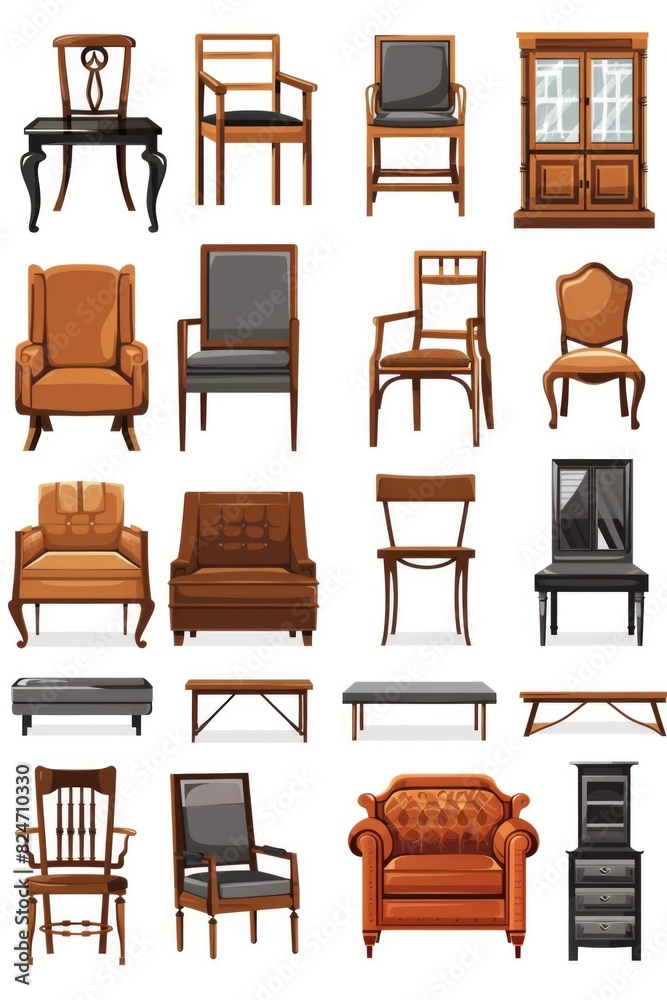 Poster assortment of furniture items for interior design projects. perfect for showcasing different styles 