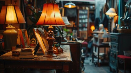 A table with a lamp and a stack of books. Suitable for educational or reading-themed designs