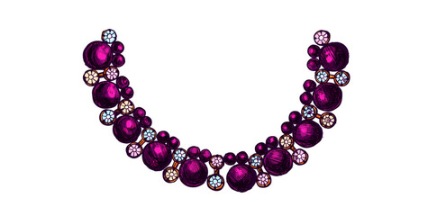Doodle Purple Fashion Necklace Vector Illustration. 
