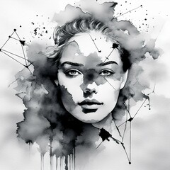 Abstract portrait painting of a beautiful woman