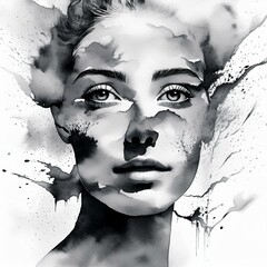 Abstract portrait painting of a beautiful woman