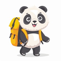 Playful panda cub with backpack, cute cartoon character in flat design, Asian baby bear vector illustration on white
