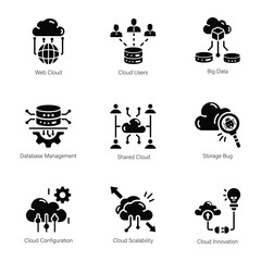 Naklejka premium Bundle of Cloud Platform Glyph Icons