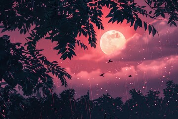 Naklejka premium Natural beauty of a rainy morning landscape with misty fog