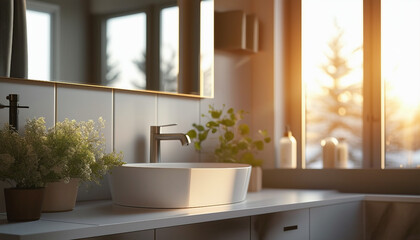 Minimal interior bathroom, Scandinavian style
