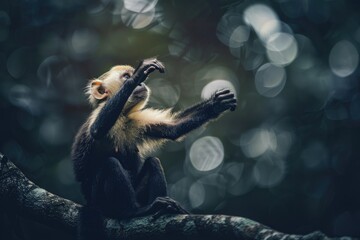 A monkey perched on a tree branch, suitable for nature themes - Powered by Adobe