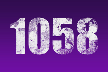 flat white grunge number of 1058 on purple background.	