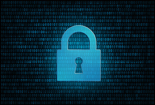 Digital Lock icon with binary background.