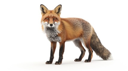 Fototapeta premium A red fox standing on a white surface. Suitable for various nature or animal themes