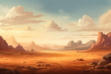 Fototapeta premium Expansive Desert Landscape, Golden Tones, Daytime Serenity