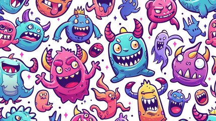 The Doodle Monster pattern is seamless in color. The cartoon character is a modern texture.