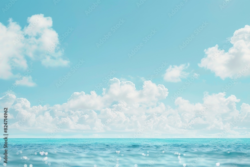 Wall mural blurred background of a beautiful beach with a blue sky and white clouds.