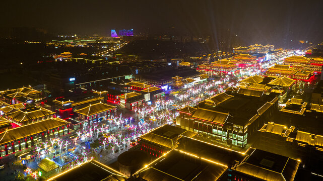 西安大唐不夜城夜景航拍