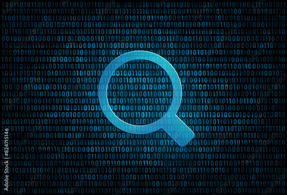 Poster digital magnifier icon with binary background.
