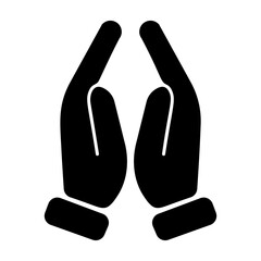 A filled style icon showing worship hands 