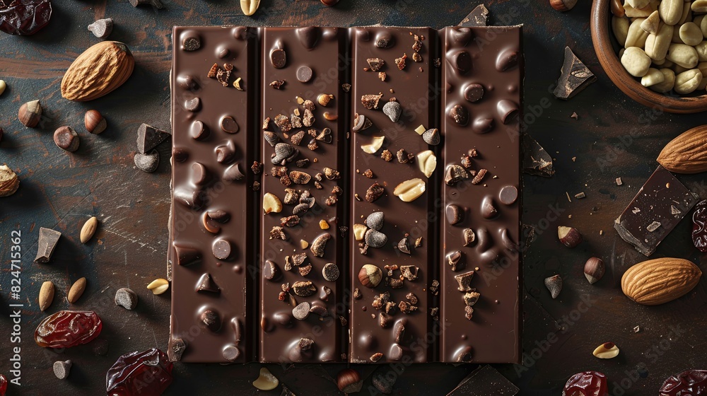 Aufkleber A chocolate bar enriched with nuts and cranberries in a tempting display of textures and flavors. Generative AI