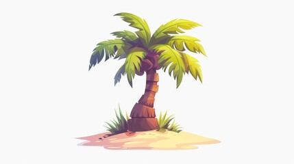 Coconut cartoon icon of palm tree on island. Tropical palm tree isolated on island.