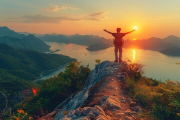Fototapeta premium on the top of the mountain with a beautiful view professional photography
