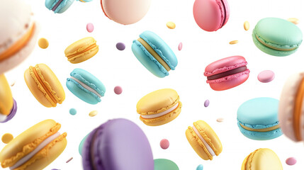 colorful macaroons on a white background