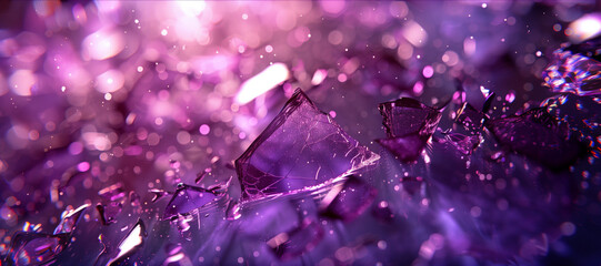 Shattered glass ceiling with purple light with reflections and shadows backdrop