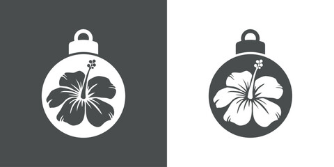 Tiempo de Navidad. Logo con silueta de bola de navidad con flor de hibisco para su uso en tarjetas y felicitaciones