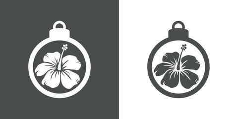 Tiempo de Navidad. Logo con silueta de bola de navidad con flor de hibisco para su uso en tarjetas y felicitaciones © teracreonte