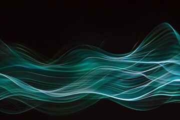Wavy flowing blue green gradient lines isolated on dark background
