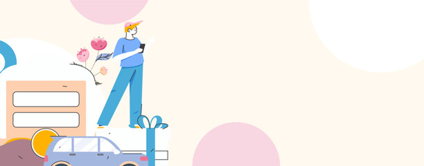 Flat vector concept operation hand drawn illustration of people taking a taxi
