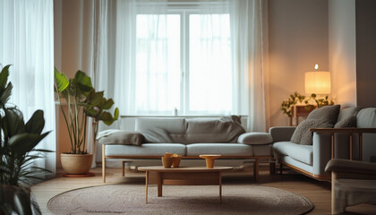 Minimal interior living room, Scandinavian style
