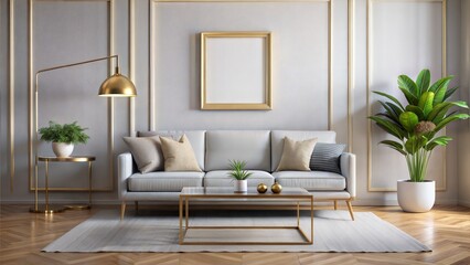 Minimalist Brass Frame in Cozy Living Room Setting
