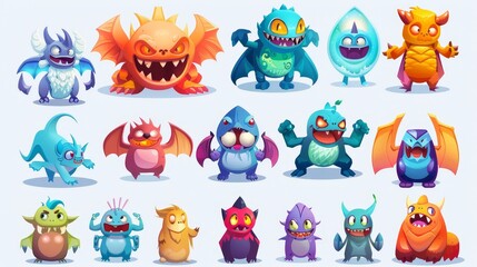 Cute little cartoon monsters with varying faces, shapes, and colors.